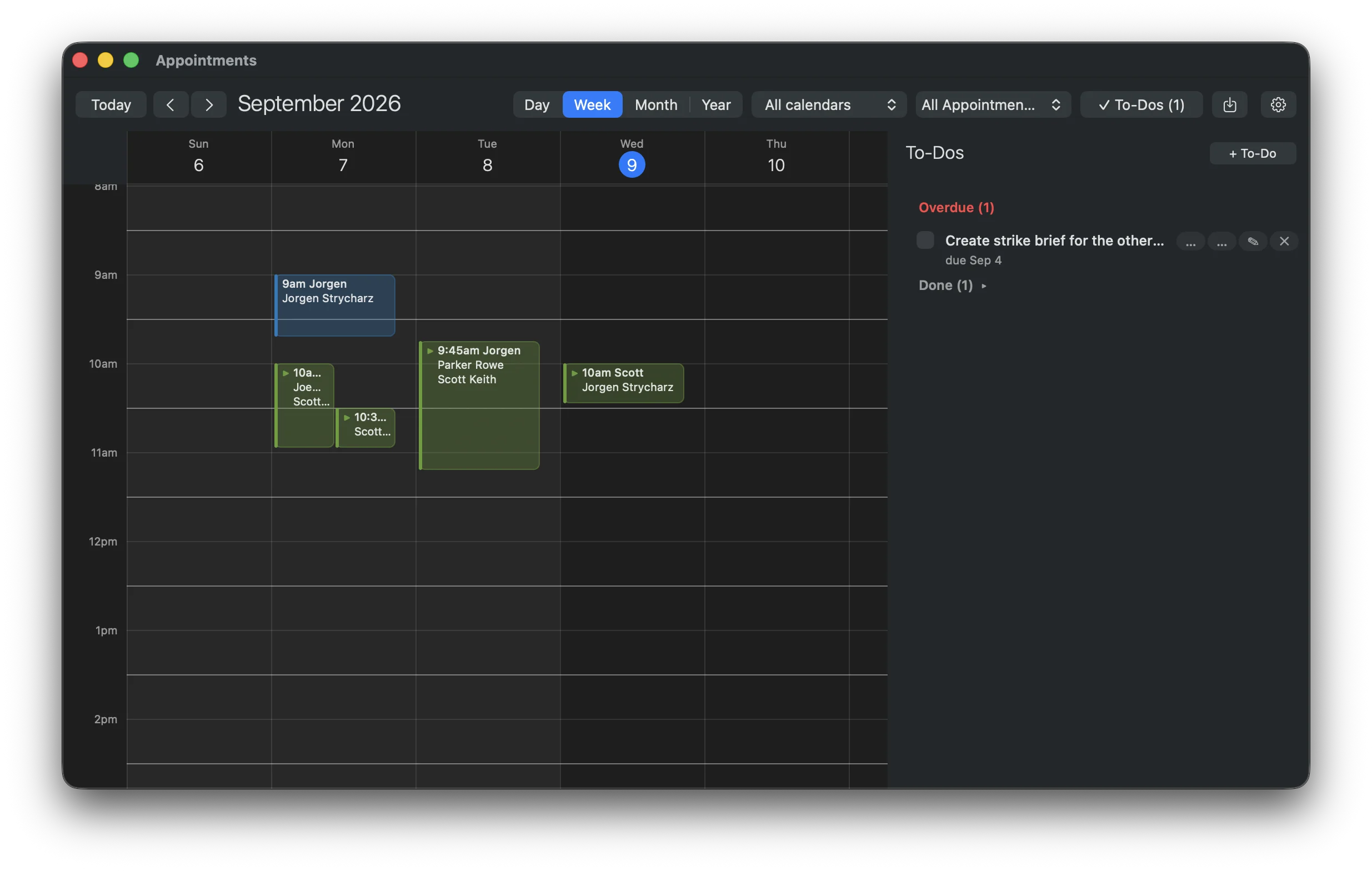 WebFones Voice Appointments calendar in week view with shared team schedules and a built-in to-do list