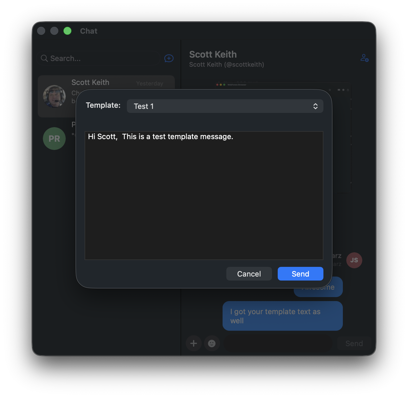 SMS template message editor with customizable template text